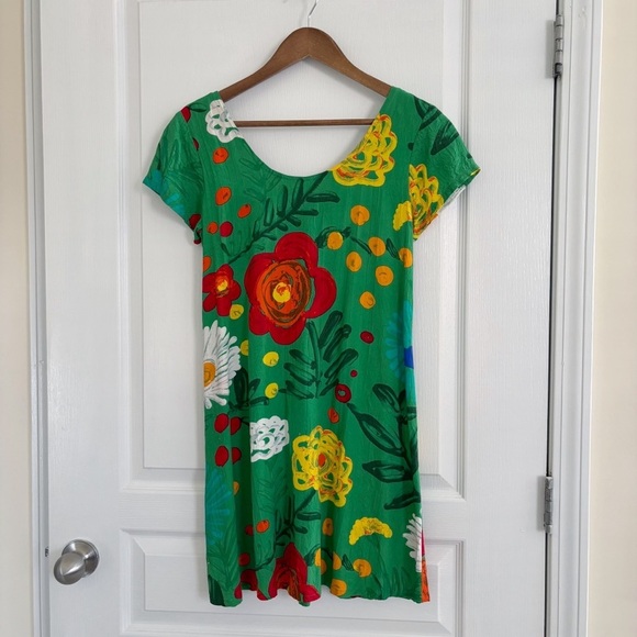 Jams World Vintage Dress Small Green Floral Lace Up Back - Picture 1 of 8